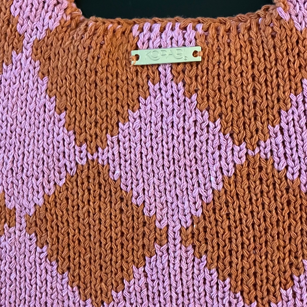 Kopari Knit Argyle Pink Orange Knit Hobo Y2K  Retro Slouchy Bag - Picture 6 of 10